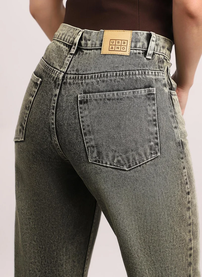 Urbano Fashion  Urbano Fashion Women's Ice Grey High Rise Straight Fit Washed Jeans Non-Stretchable for Women | Best Price UAE